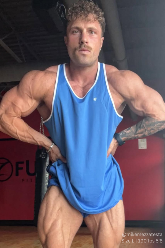 Fast-Dry Bodybuilding Workout Stringer - Blue with White