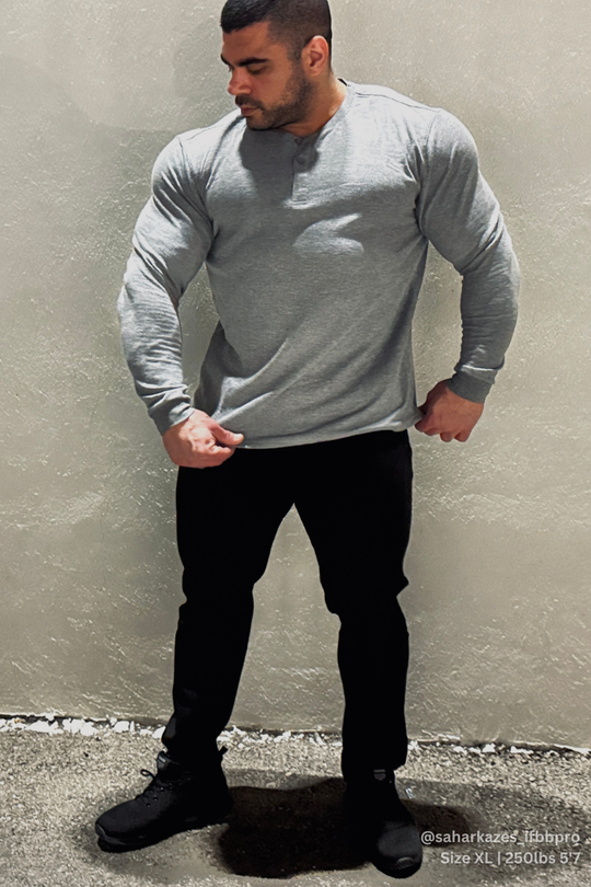 Waffle Knit Henley Long Sleeve T-Shirt - Dark Gray