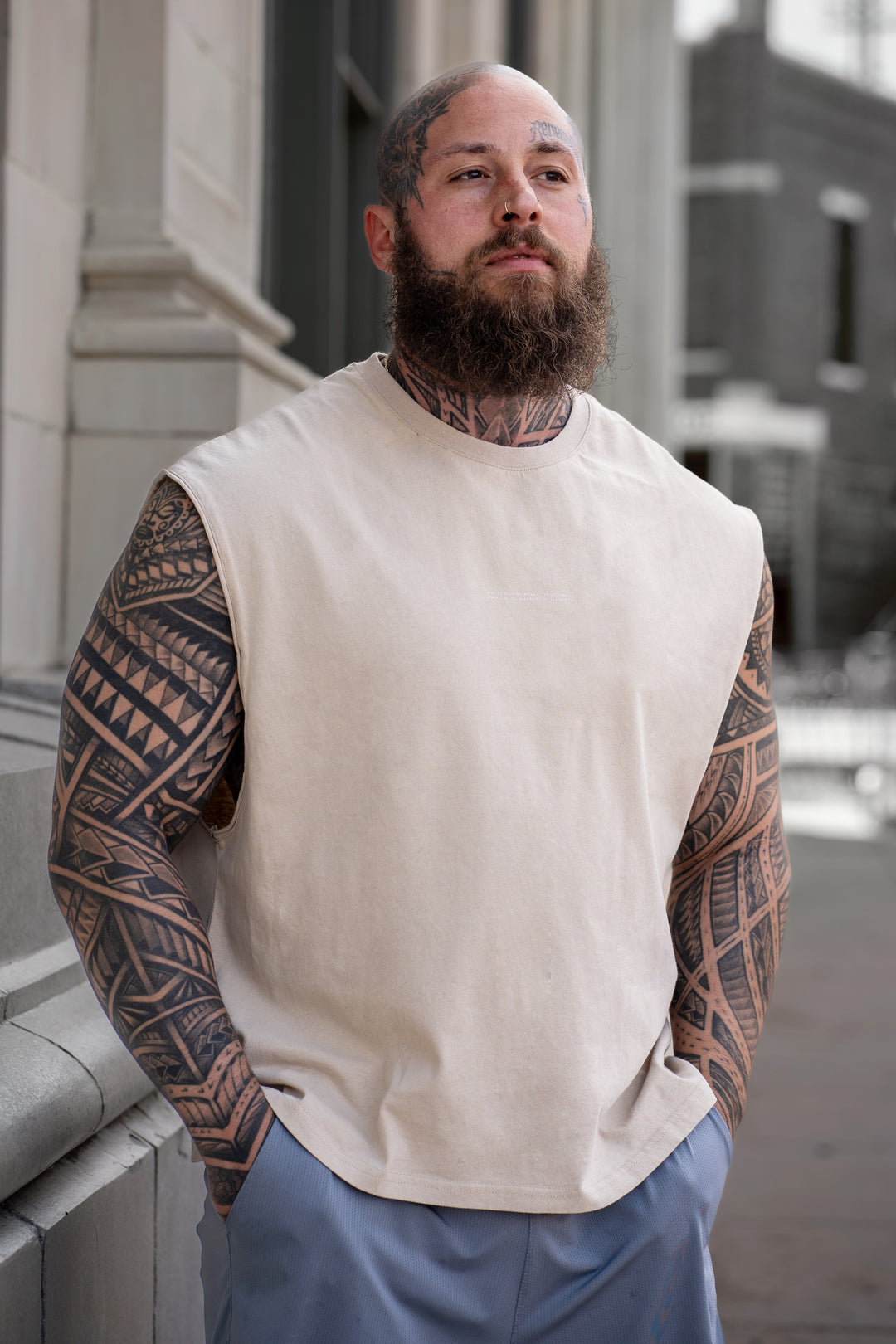 Box Cut Muscle Tee - Light Khaki