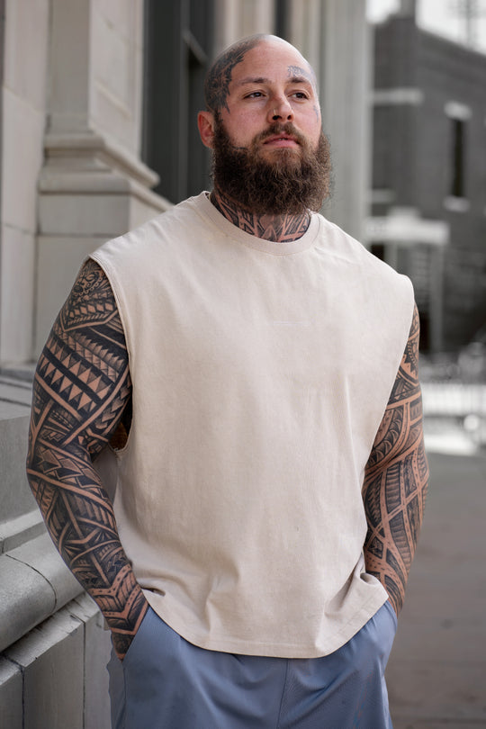 Box Cut Muscle Tee - Light Khaki