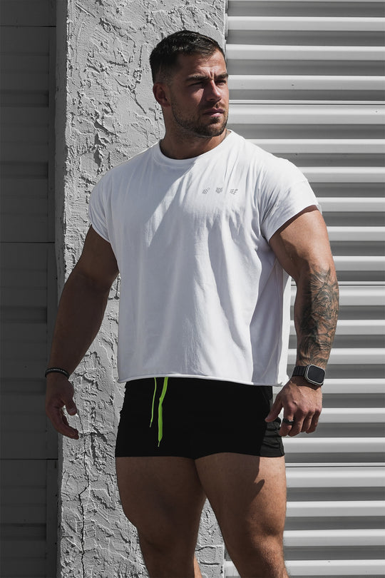 Oversized Raw-Cut Cropped Tee - White