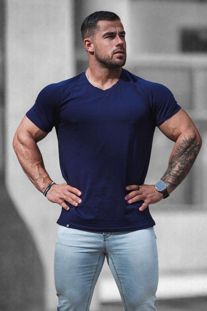 V Neck Muscle-Fit T-Shirt - Navy