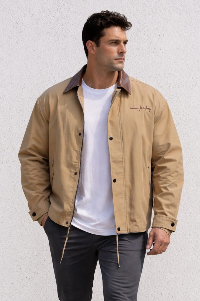 Retro Oversized Canvas Jacket - Khaki