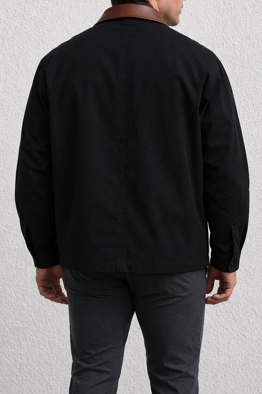 Retro Oversized Canvas Jacket - Black