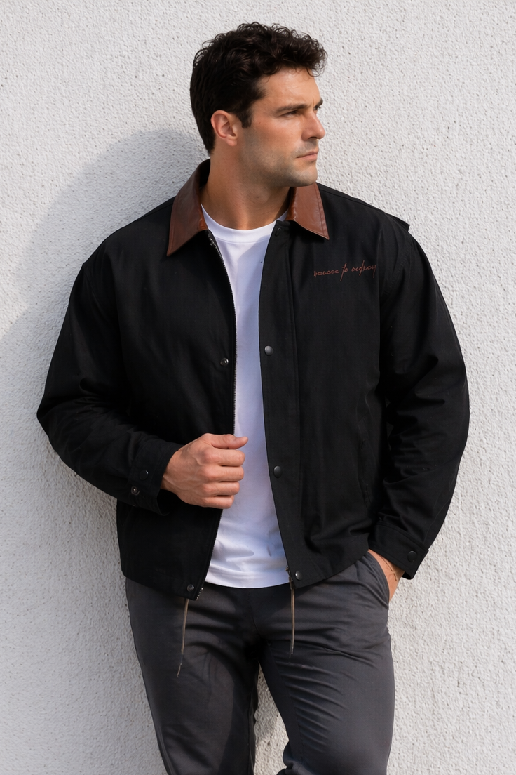 Retro Oversized Canvas Jacket - Black