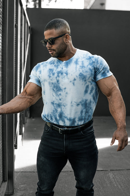 Waffle Henley T-Shirt - Blue Tie Dye