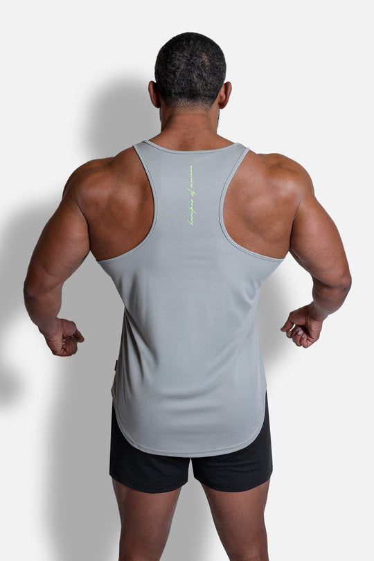 Fast-Dry Bodybuilding Workout Stringer - Light Gray w/ Neon Logo