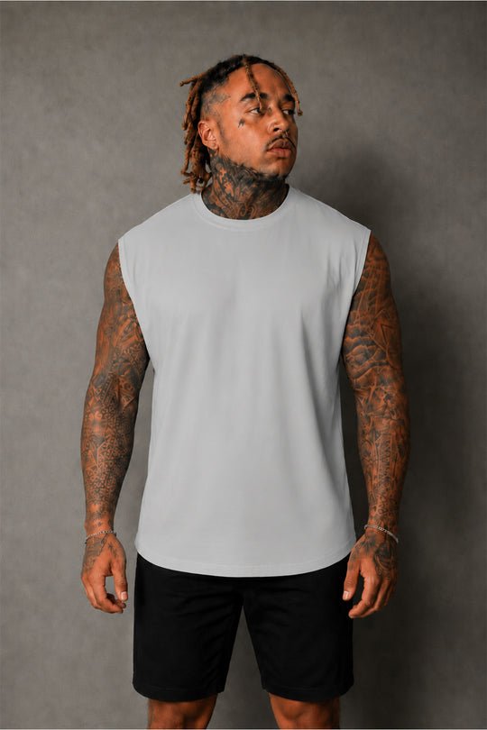 Retro Oversized Muscle Tee - Light Gray