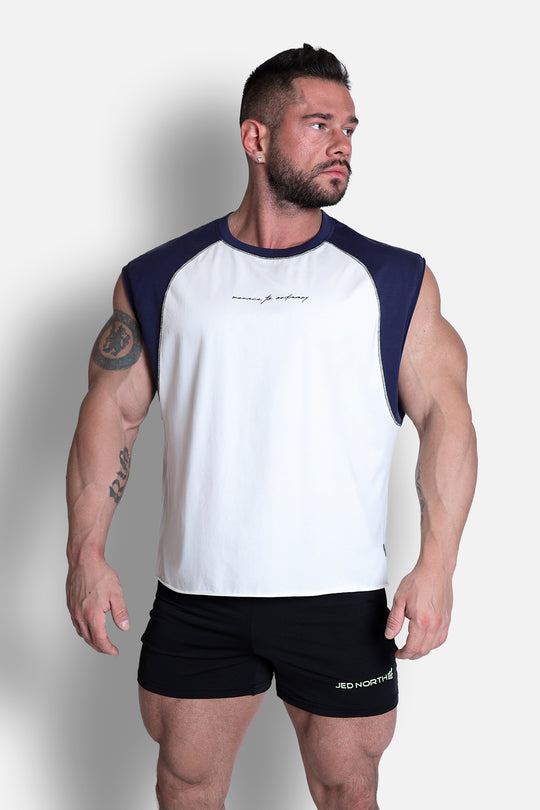 Raglan Sleeveless Tank Top - White & Navy