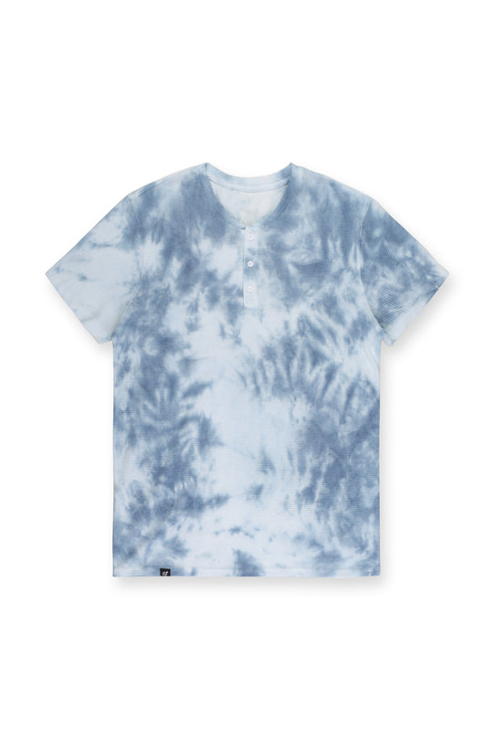 Waffle Henley T-Shirt - Blue Tie Dye