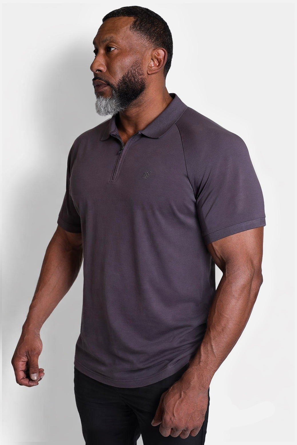 Premium Muscle-Fit Polo Tee w/ Zipper - Dark Gray