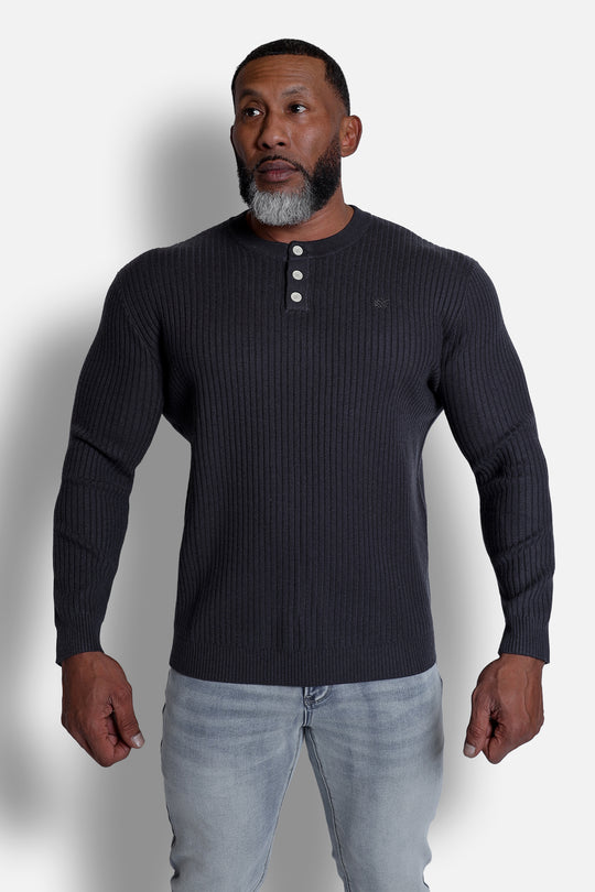 Classic Henley Sweater  - Dark Gray