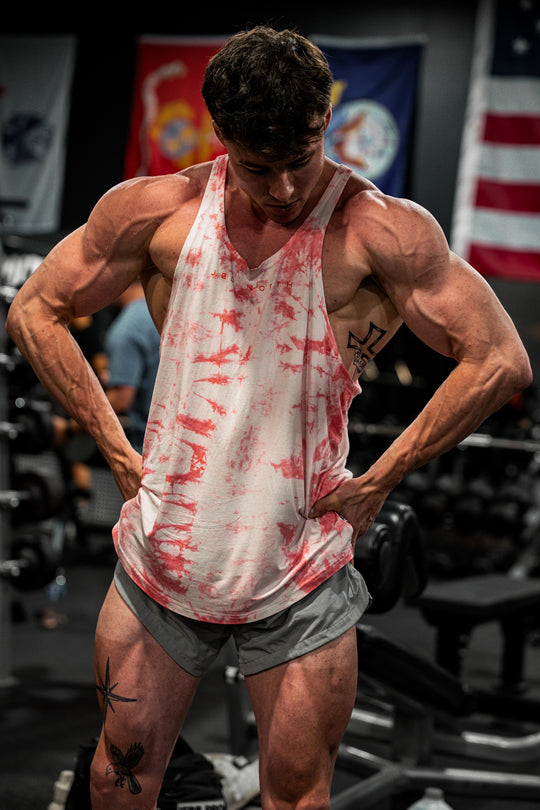 Classic Bodybuilding Racerback Stringer - Red Tie Dye