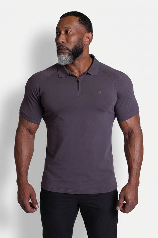 Premium Muscle-Fit Polo Tee w/ Zipper - Dark Gray